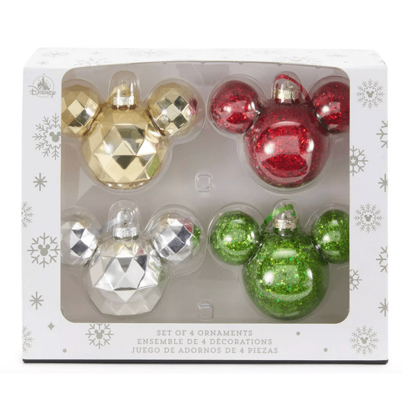Disney Mickey Mouse Icon Ornament Set of 4 Red Green Silver Gold New