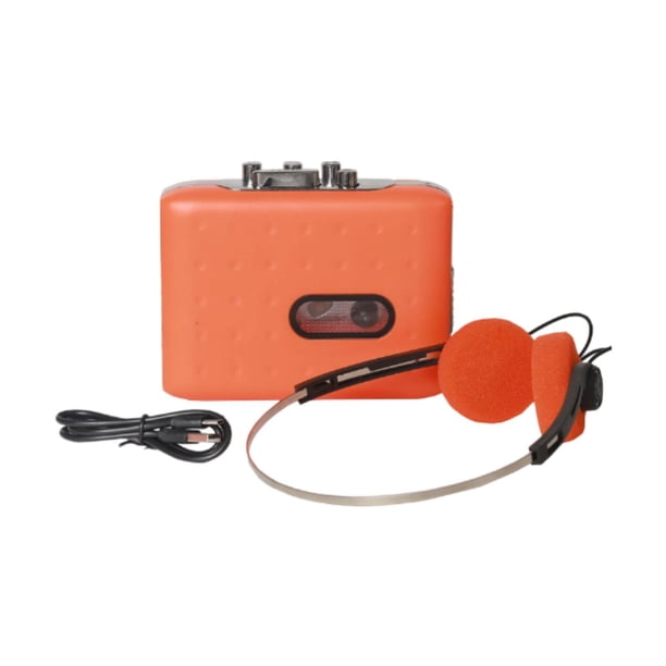 Reproductor de casetes clásico, robusto y compacto, convertidor de casete a MP3 para viajes. Naranja