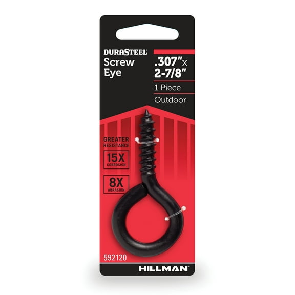 Hillman Durasteel Screw Eye .307" x 2-7/8", Outdoor Screw Eye, 120lb Load Limit, Black, Steel, 0.1 lb, 1 Piece, New