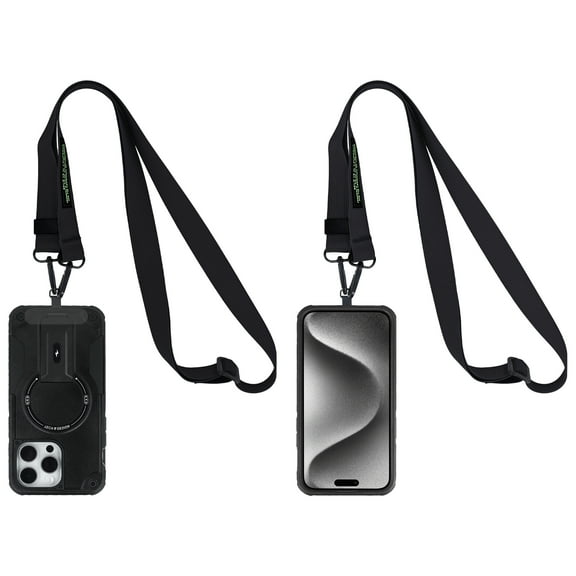 Dteck for iPhone 15 Pro Max Case with Crossbody Phone Lanyard,Compatible with MagSafe, Built in Invisible Stand, Military Grade Drop Shockproof Magnetic Protective Phone Case,Black