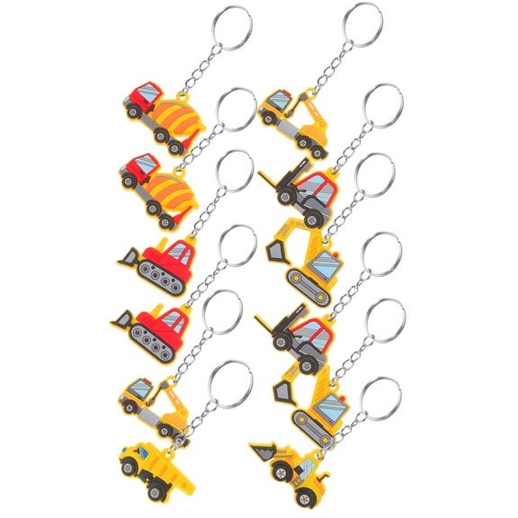 PTOOTP 12Pcs Construction Theme Keychain Pendant Multicolor PVC Birthday Party Decorations