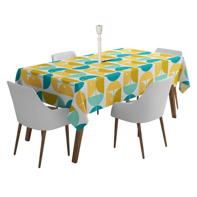 Vargottam Indoor/OutdoorTablecloth58x82 Inch RectangleTablecloth with Umbrella Hole and Zip- Waterproof PatioTableCloths- TableCovers for Backyard RectangularTable- White5