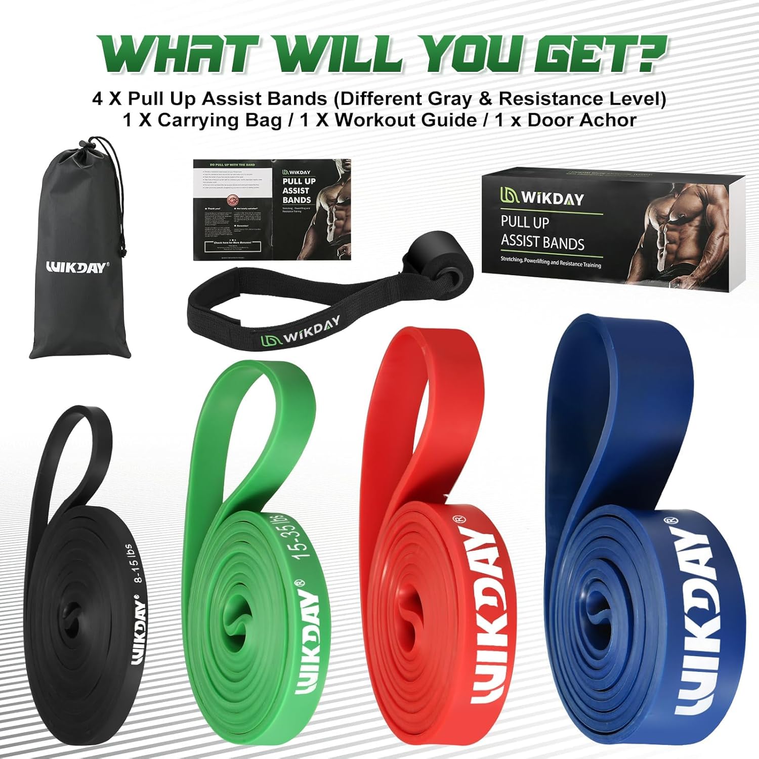 JJEAN-Resistance Bands for Working Out, Exercise Bands, Workout Bands, Pull Up Assistance Bands for Body Stretching Training Physical Therapy Muscle Training for Men & Women