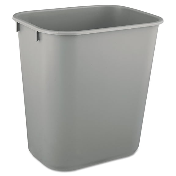 Rubbermaid Deskside Plastic Wastebasket, Rectangular, 3.5 Gal, Gray