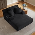 thumbnail image 4 of Leumius Oversized Chaise Lounge Chair Indoor,Cloud Plush Corduroy Upholstered Sofa Bed with Cupholders,Deep Seat Boneless Sofa with Pillows for Living Room Bedroom, No Assembly Required,Black, 4 of 9