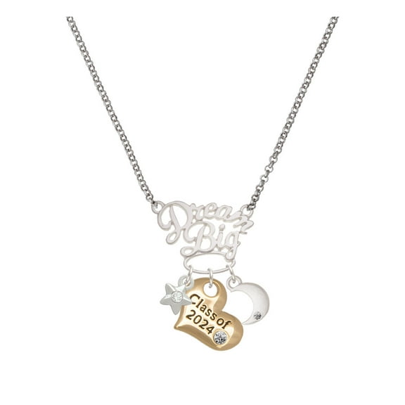Delight Jewelry Goldtone Class of 2024 Heart Silvertone Dream Big Pendant Necklace, 25"