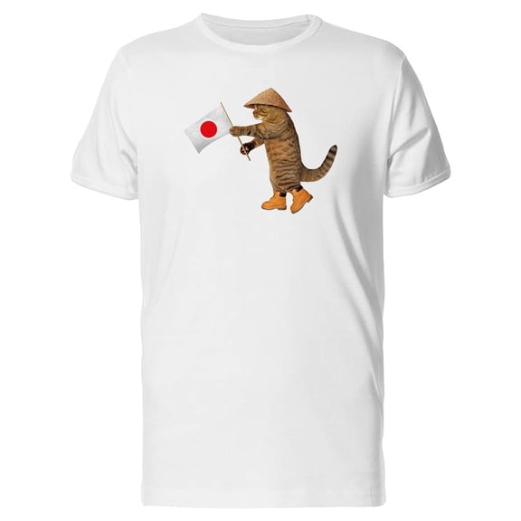 A Japanese Cat Holding Flag Tee Men's -Image by Shutterstock