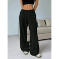 thumbnail image 6 of Women'S Drawstring Waist Straight Streetwear Wide Leg Sweatpants Casual Loose Baggy Long Summer Pants Black S, 6 of 7
