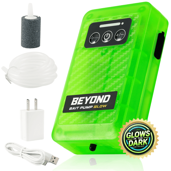 Beyond Bait Pump Rechargeable Aerator - Portable Glow in The Dark Bubbler – 4 Speed Portable Live Bait Aerator with XL Air Stone – Water-Resistant, Keeps Your Bait Alive Longer