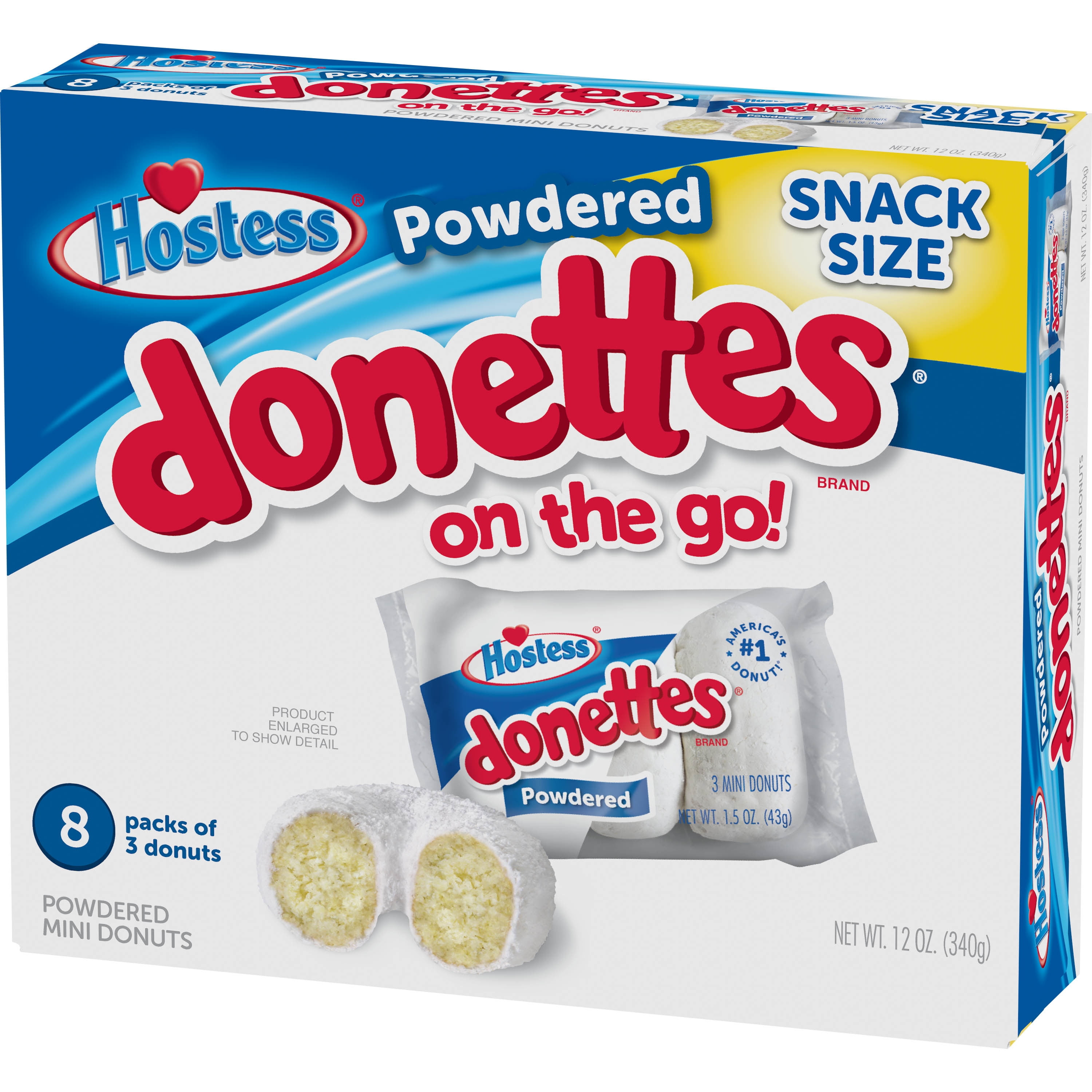 HOSTESS Powdered DONETTES Donuts Snack Pack, 8 count, 12.0 oz and Hostess Donettes Mini Donuts, Crunch, 9.5 Ounce (2 Packs)