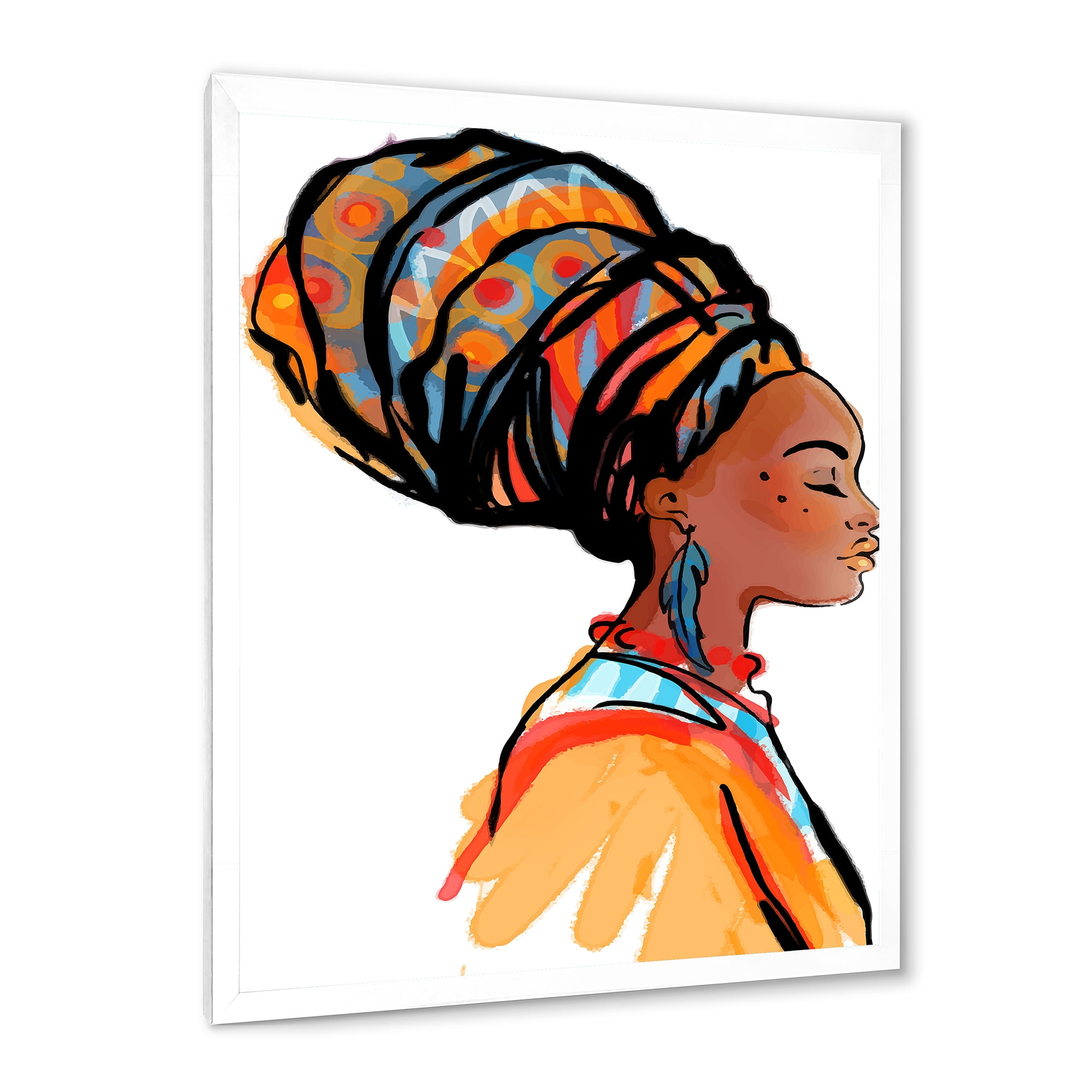 Designart 'Afro American Woman with Turban I' Modern Framed Art Print