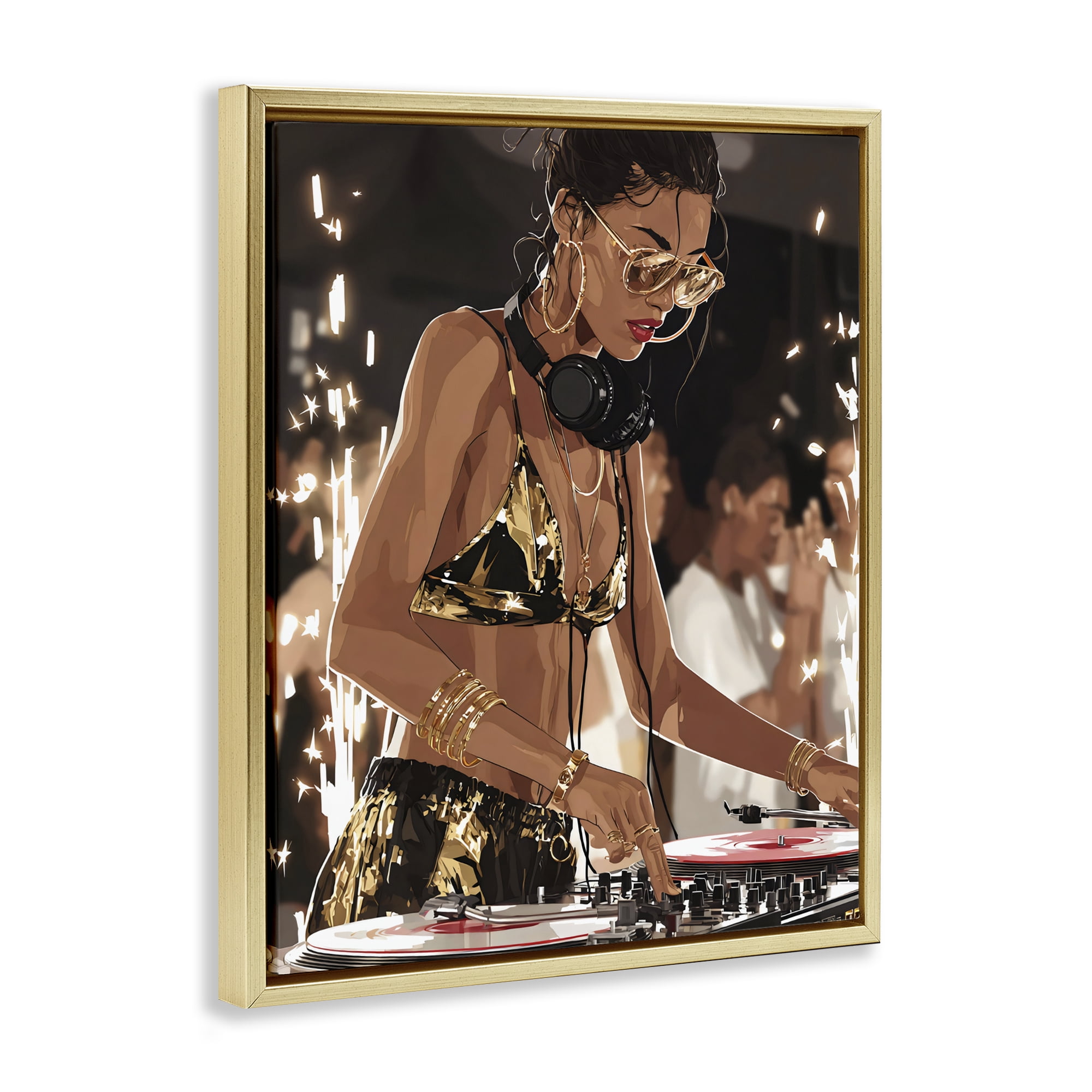 Stupell Industries Party All Night Gilded DJ Gold Framed Floater Canvas Wall Art, design by Franklyn Gregory
