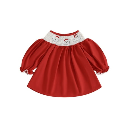 

Binshrliy Toddler Baby Girl Christmas Dress Santa Claus Embroidery Long Sleeve A-line Dresses 6M 12M 18M 24M 3T 4T Kids Fall Casual Swing Sundress