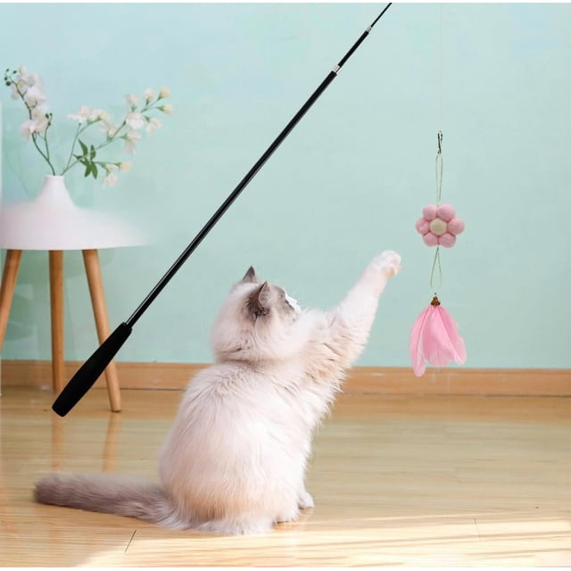 Feltree Jouet Interactif pour Chat avec Clochettes, Plumes Remplaçables, Rotation à Ressort 360° pour l'Entraînement et l'Exercice des Chatons et Chats