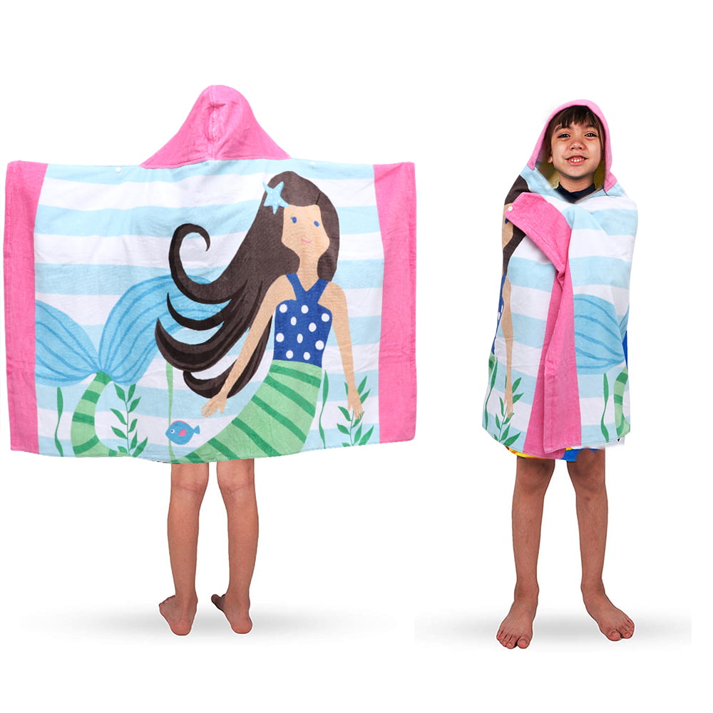 Character Kids Hooded Poncho Bath Beach Swimming Towel Boys Girls Bathrobe UK 