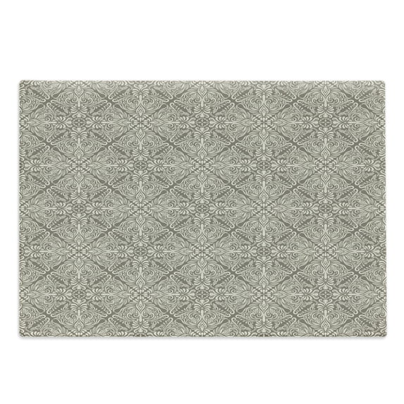 Vintage Cutting Board, Hand Drawn Style Floral Ornament Byzantine Damask Style Curly Leaves, Decorative Tempered Glass Cutting and Serving Board, Large Size, Taupe and Beige, by Ambesonne