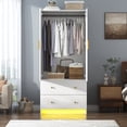 thumbnail image 5 of Blotout 70" Armoire Wardrobe Closet with Mirror, LED Wardrobe Armoire with 2 Drawers, 2 Door Wood Armoire Storage with Hanging Rods and Multi-Layer Shelves, 5 of 7