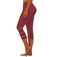 thumbnail image 2 of Pantalon Capri Longueur Genou Leggings de Yoga Décontractés Unis à Découpes Taille Haute Pantalon Court, 2 of 4