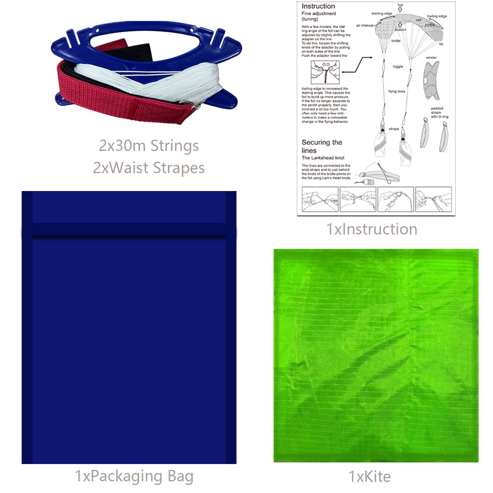 HENGDA KITE for Children and Adults 98inch Dual Line Stunt Parafoil Kites Soft Stunt Kite Green Nylon
