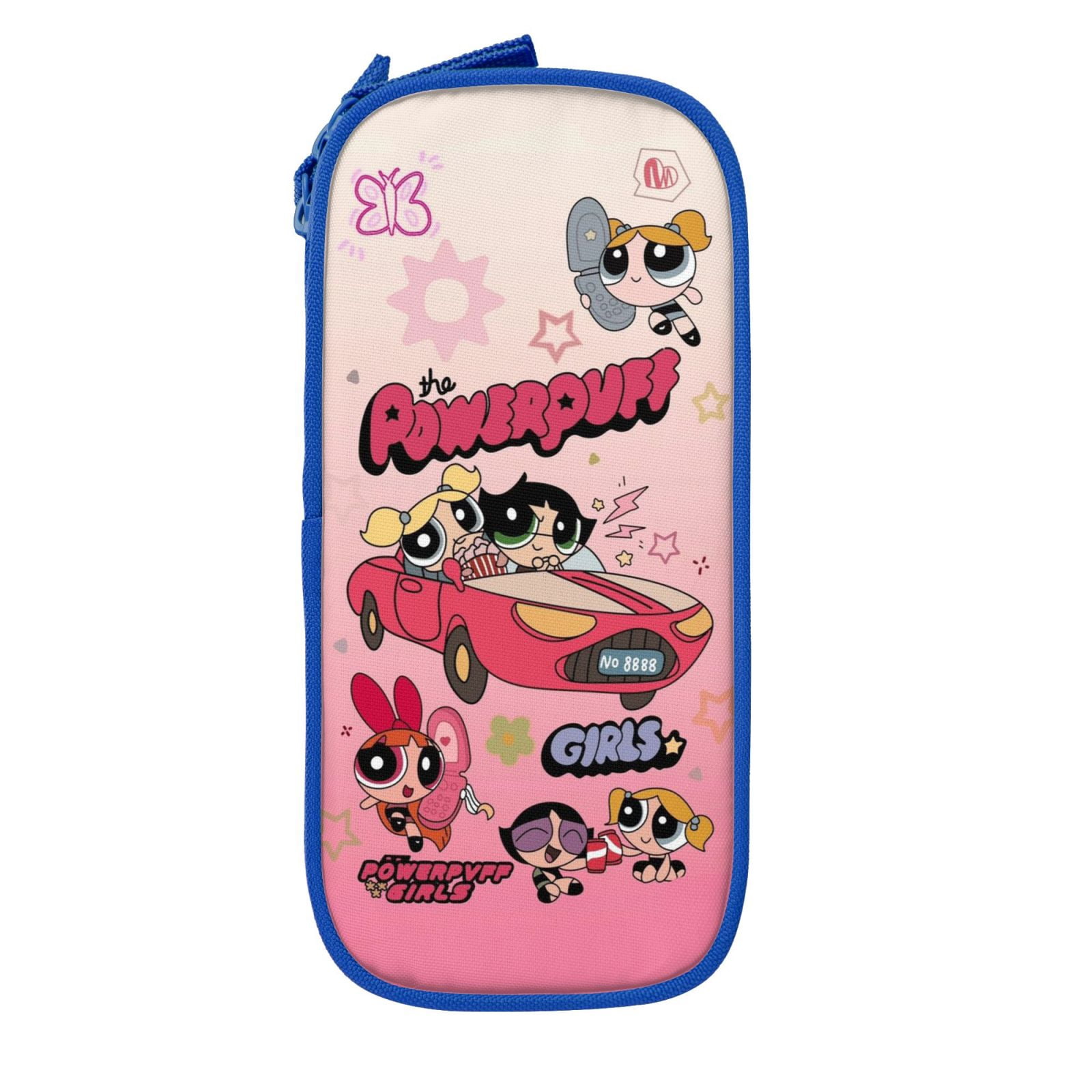 The Powerpuff Gi-rls Pencil Case Large Capacity Pencil Pouch Penbag Office Stationery Organizer Travel Makeup Bag Blue