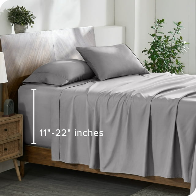 Bare Home Ensemble de Draps à Poche Extra Profonde de 22 Pouces - Premium 1800 Collection - Ultra Doux - Très Grand Simple, Gris Pâle