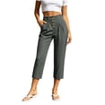 thumbnail image 4 of Costeam Womens Multi Button Pleated Front Linen Capri Pants Dual Side Slip Pockets Non Elastic High Waist Lightweight Wrinkle Resistant Loose Mid Calf Casual Cropped Trousers, 4 of 7