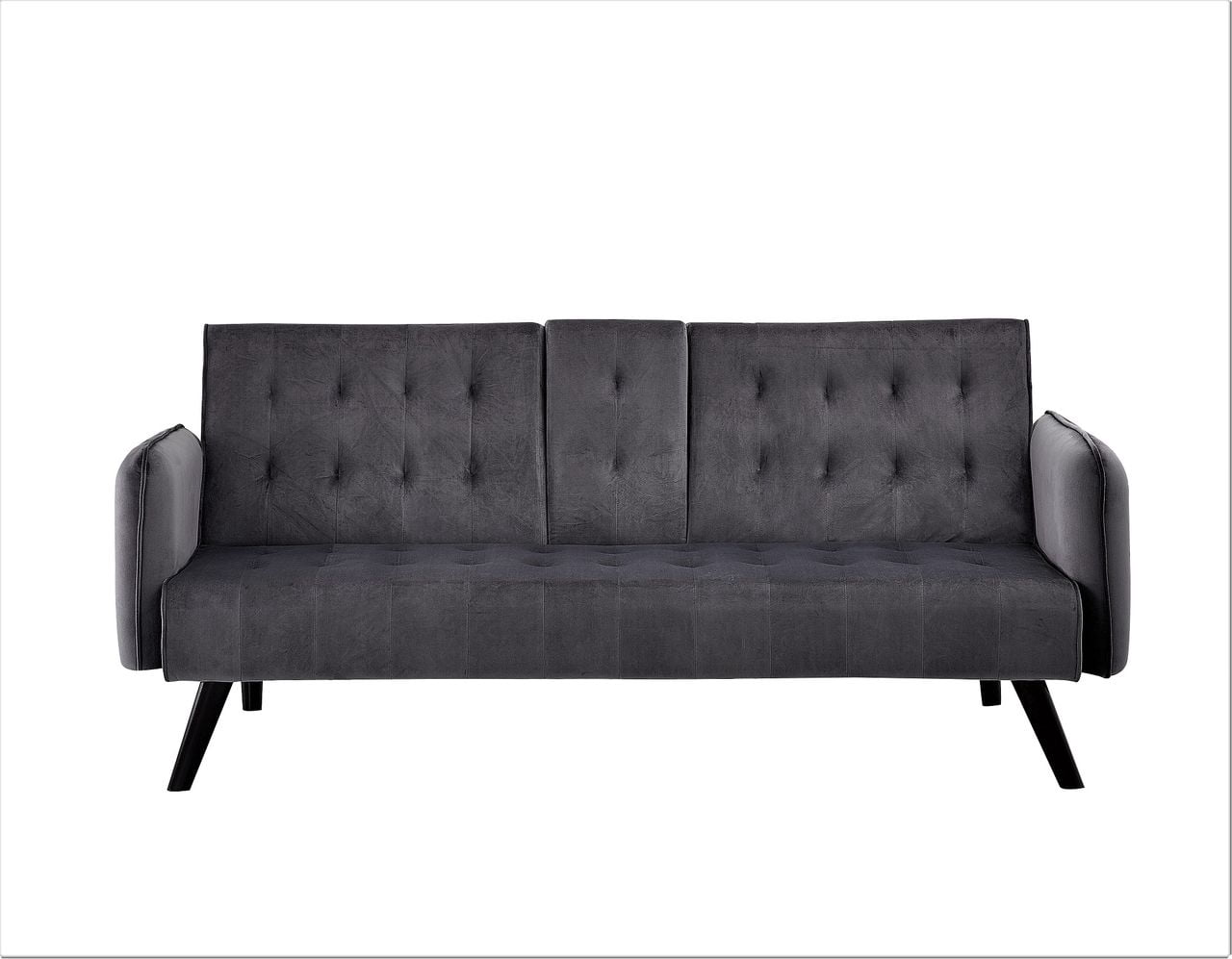 Gewnee 72" Convertible Sofa Bed,Tufted Velvet 3‑Seater Folding Futon Sleeper Couch with Cup Holders,Modern Couch for Home and Guest Room，Dark Gray
