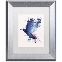 Trademark Fine Art 'Bloody Crow' Canvas Art by Robert Farkas, White Matte, Silver Frame