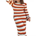 thumbnail image 3 of OUSITAID Robe Longue en Tricot pour Femmes Robe à Rayures Vagues Manches Longues Col Rond Dos Nu, 3 of 9