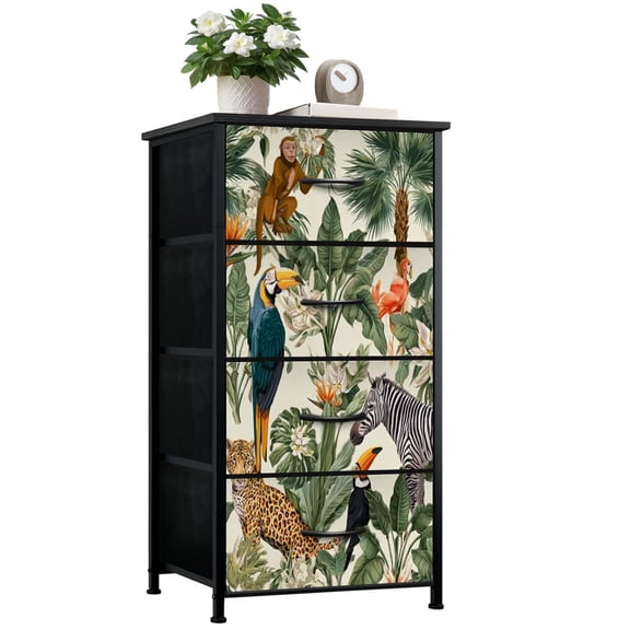 Kanworse 4 Drawer Fabric Dresser for Bedroom Seamless exotic trees animals Chests of Drawers for Closet Organizers Storage