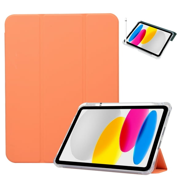 Case for iPad 10th Generation 10.9 Inch 2022,TECH CIRCLE Shockproof Cover Clear Transparent Back Shell with Pencil Holder Auto Sleep/Wake Cover for Apple iPad 10th Generation 10.9" 2022, Orange