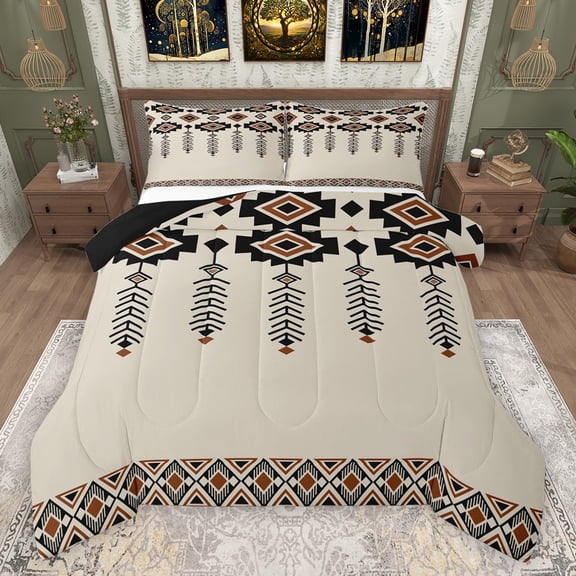 Feelyou Hippie Aztec Triangle Bedding Comforter Set, Vintage Bohemian Style Twin Comforter Sets, Teens Adult Women Men Reversible Bedding Set, Microfiber Bedroom Decor, 2-Piece
