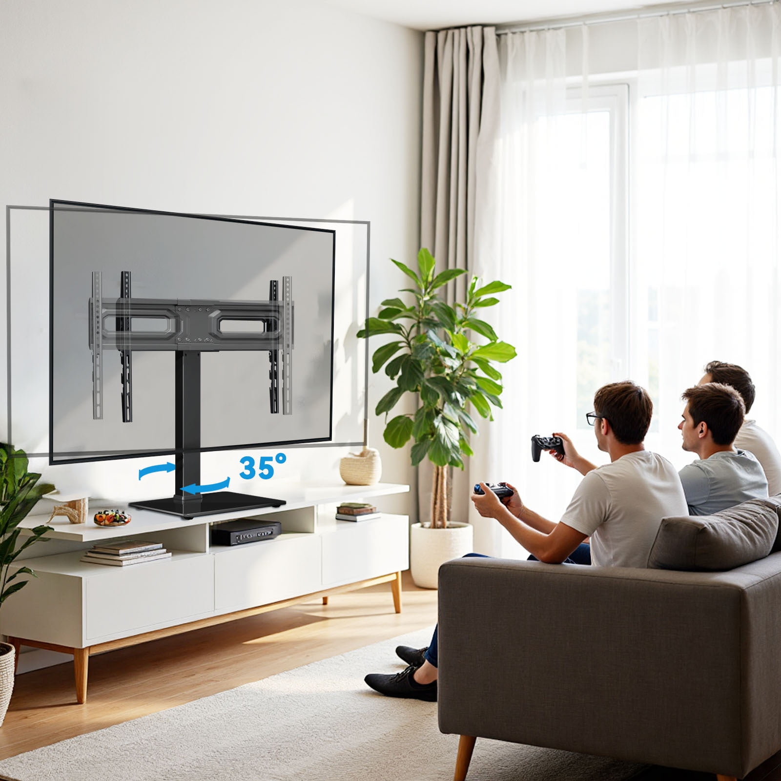 MountFTV Universal Swivel Table Top TV Stand for 32-75 inch TVs, Hold up to 99LBS, Max 600x400mm, Tabletop Desktop TV Stand Base with 35° Swivel, 6 Height Adjustable