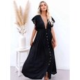 thumbnail image 6 of Women'S Casual Summer Beach Dress Ruffle Maxi Dress Button Down Boho Dress Long Tunic Black One size, 6 of 8