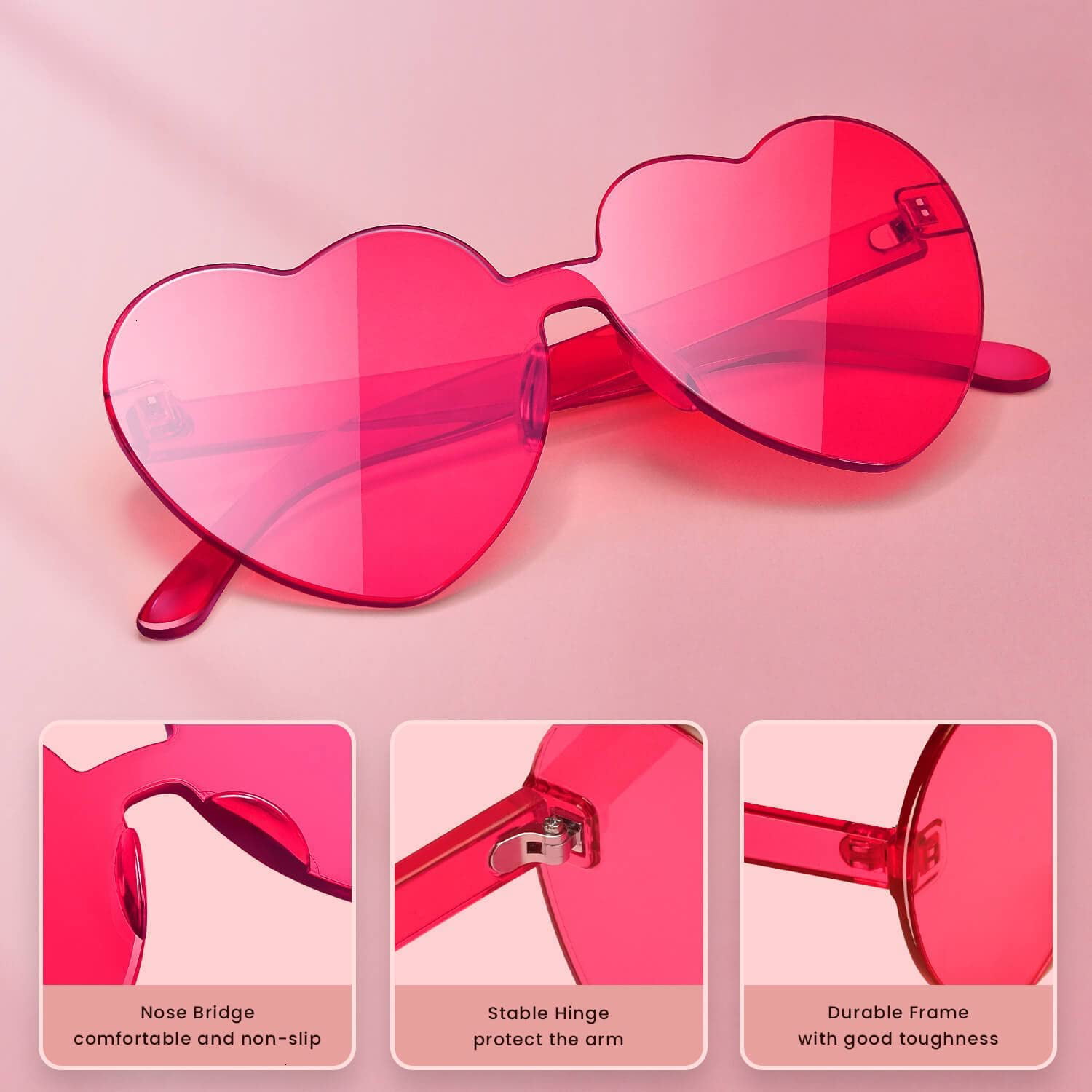 2 Packs Rimless Transparent Heart Sunglasses gaiatop Heart Sunglasses for Women Fashion Party Queen Style Heart Glasses 