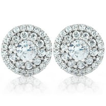 Pompeii Double Halo Diamond Screw Back Studs 1/2 Carat TW 14K White Gold (H-I,I1-I2)