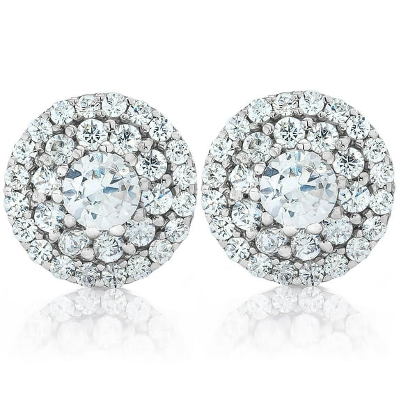 Pompeii Double Halo Diamond Screw Back Studs 1/2 Carat TW 14K White Gold (H-I,I1-I2)