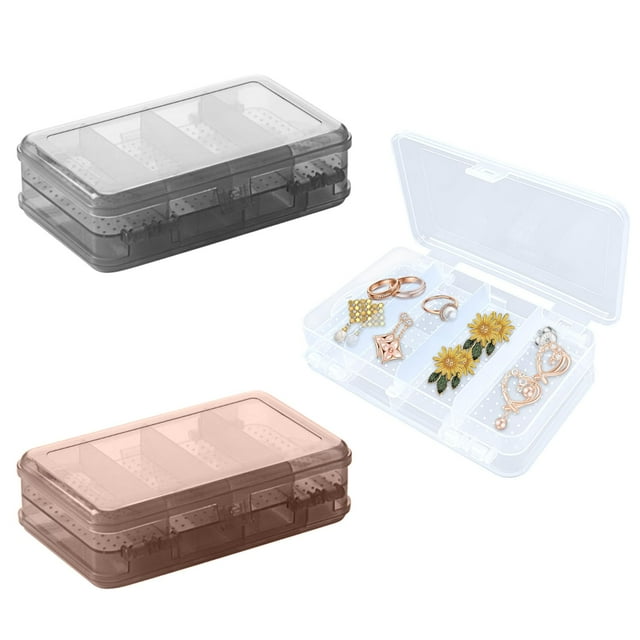 Caja organizadora de almacenamiento de pendientes, soporte de caja de almacenamiento de joyería, caja de almacenamiento transparente pequeña de plástico de doble capa, compartimento portátil
