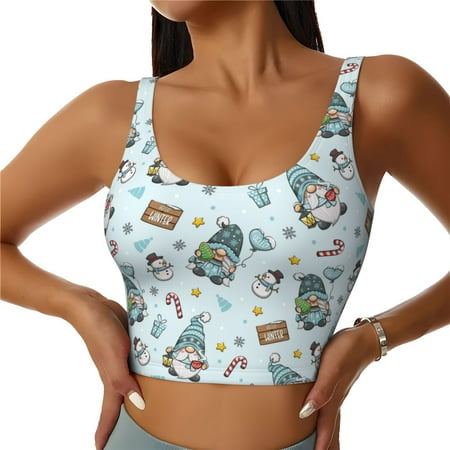 Qokaie Winter Wonderland Light Blue Pattern Womens Scoop Neck Sports Bra Breathable Workout Vest Padded U Back Medium Impact Fitness Gym Yoga Bra Workout Crop Top-Large