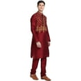 thumbnail image 5 of SKAVIJ Men's Kurta Pajama 2-Piece Set Art Silk Embroidered Party Wear Suit Red L, 5 of 6