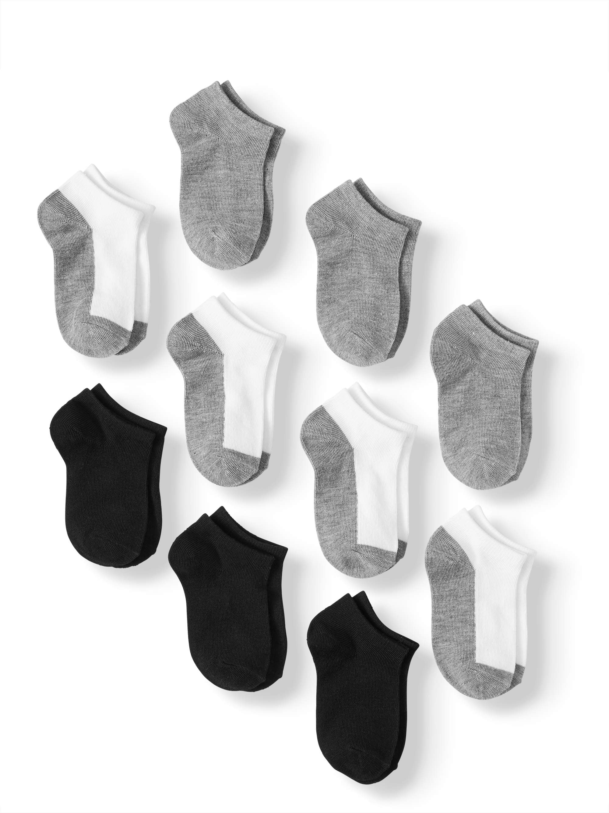 Wonder Nation Boys No Show Socks Non-Cushion, 10 Pack, Sizes S (4-8.5) - L (3-9)