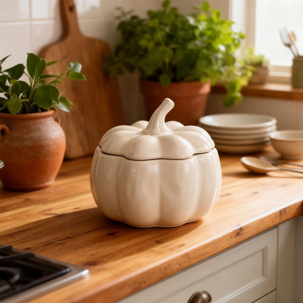 Olla de Cerámica para Estofado, Tazón de Sopa de Cerámica, Plato para Pasta, Decoración de Mesa, Utensilios de Cocina, Plato de Calabaza con Tapa para