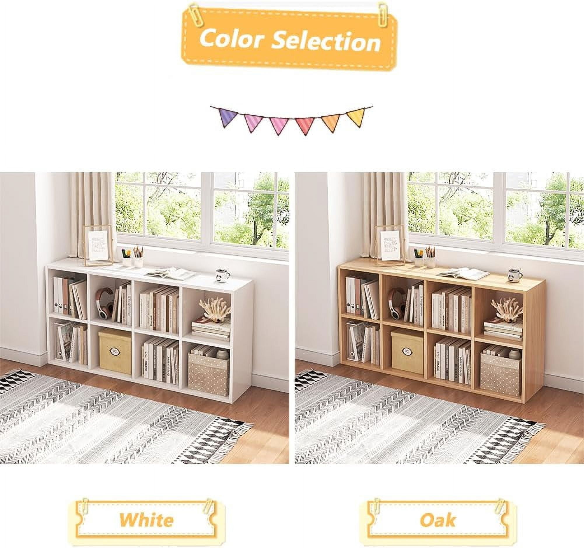 8 Cube Organizer Bookcase - Fabric Storage Bins Container, Open Shelf Simple Compartments Bookshelf, White