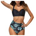 thumbnail image 1 of Girls Two Piece Swimsuit Women Vintage Swimsuit Two Piece Retro Halter Ruched High Waist Print Bikini Set, 1 of 6