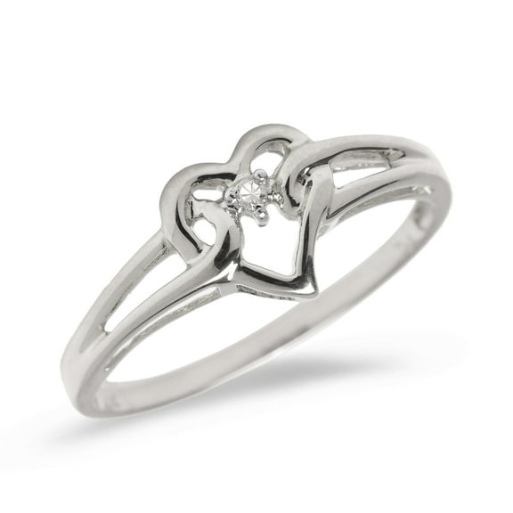 10K White Gold Diamond Heart Ring
