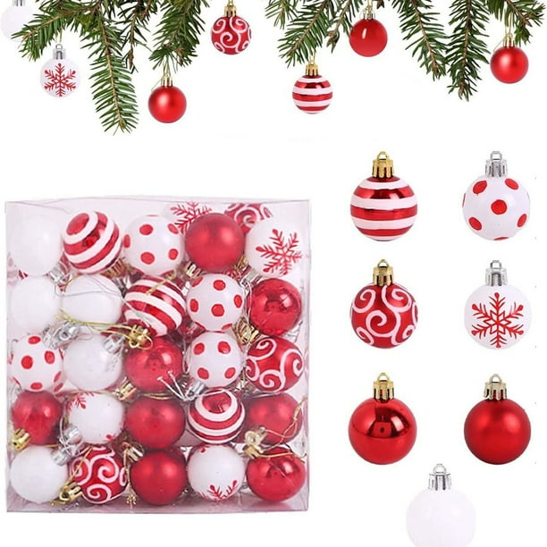 Esfera 50 adornos navideños de plástico para árbol con pintura efecto nieve, bolas colgantes para decorar fiestas navideñas, 4 cm Rkxzt