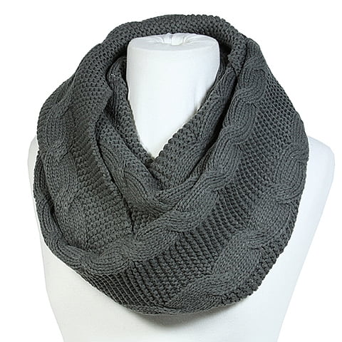 Scarf - Infinity Cable Knitted Scarf - Grey - SF-0118S-GY