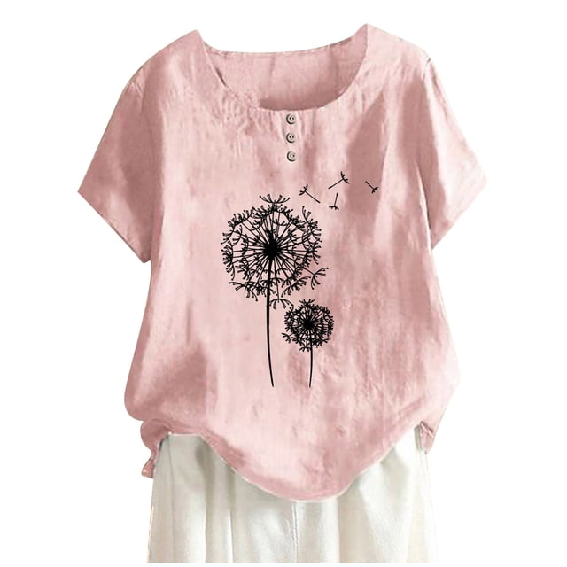Blusa de manga corta con cuello redondo para mujer a la moda, camisetas sueltas con estampado Fridja bn7229