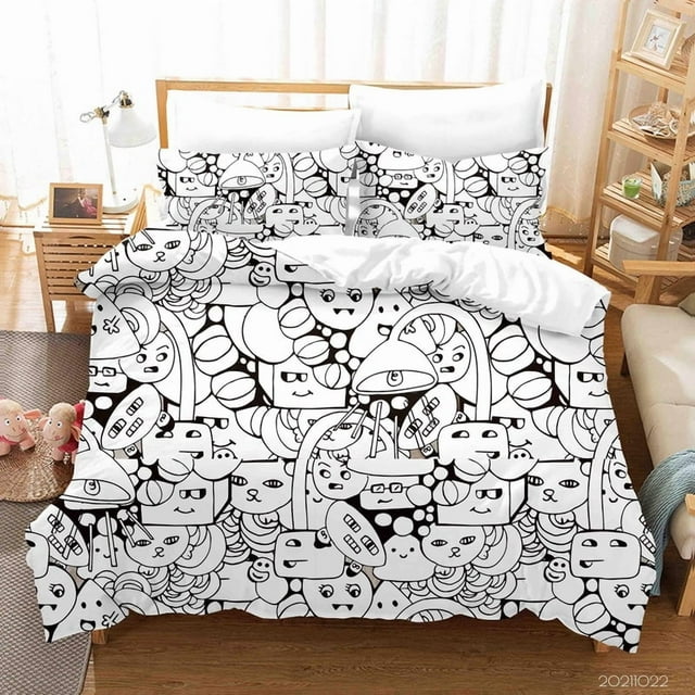 Ensemble de Housse de Couette Graffiti Monstre Abstrait 3D Ensemble de Literie Housse de Couette