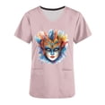 thumbnail image 5 of Jinhomg Womens Holiday Scrub Shirts Funny Mardi Gras Mask Graphic Scrubs Lightweight Comfy Short Sleeve V-Neck Carnival Themed Tunic Top 90 off Clearance Sale Pink XXL, 5 of 6